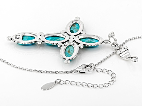 Turquoise Rhodium Over Silver Cross Enhancer With 18" Chain