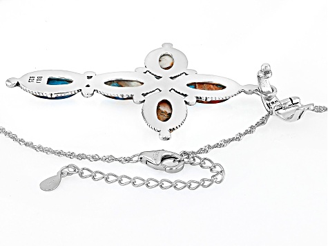 Blended Spiny Oyster With Turquoise Sterling Silver Cross Enhancer With 18" Chain, 12x6mm