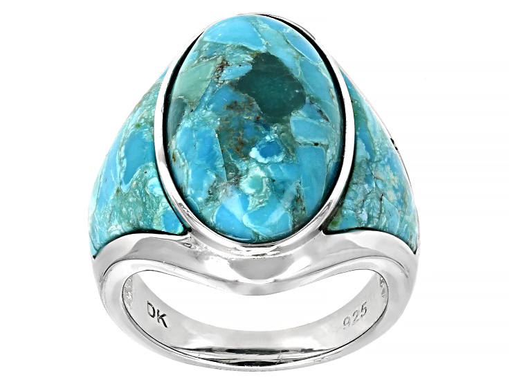 Turquoise Rhodium Over Silver Ring 21x12mm