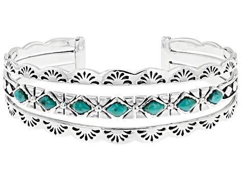 Turquoise Rhodium Over Silver Cuff Bracelet