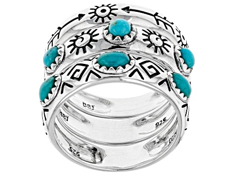 Sterling Silver Genuine Turquoise and Sponge Coral Santa Fe Inspired Ring 925