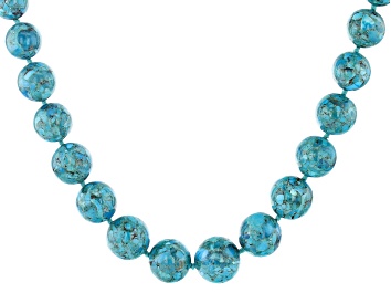 Picture of Turquoise Bead Rhodium Over Silver Graduated Necklace 6-18mm