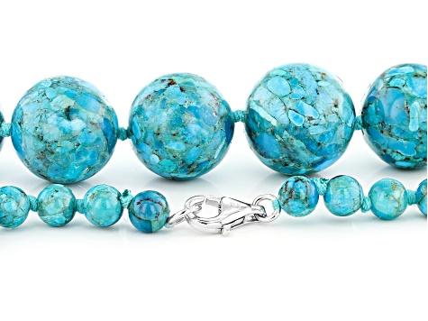 Turquoise Bead Rhodium Over Silver Graduated Necklace