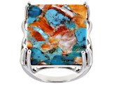 Blended Turquoise And Spiny Oyster Shell Rhodium Over Silver Ring