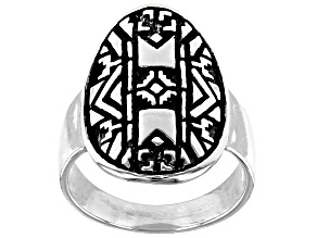 Rhodium Over Silver Tribal Design Ring