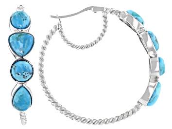 Picture of Blue Turquoise Rhodium Over Silver Hoop Earrings