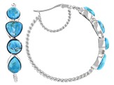 Blue Turquoise Rhodium Over Silver Hoop Earrings