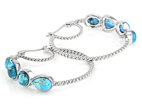 Blue Turquoise Rhodium Over Silver Hoop Earrings - SWE2450 | JTV.com