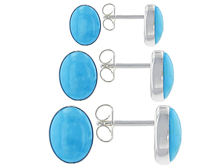 Blue Sleeping Beauty Turquoise Silver Stud Earrings Set Of Three