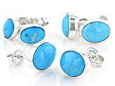 Blue Sleeping Beauty Turquoise Silver Stud Earrings Set Of Three