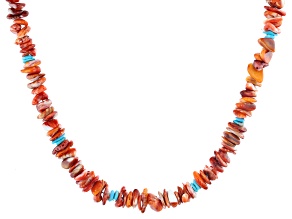 Spiny Oyster Shell And Blue Sleeping Beauty Turquoise Silver Necklace
