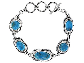 Turquoise Cabochon Rhodium Over Silver Bracelet