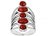 Red Coral Cabochon Rhodium Over Silver Ring