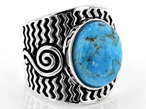 Turquoise Cabochon Rhodium Over Silver Solitaire Ring