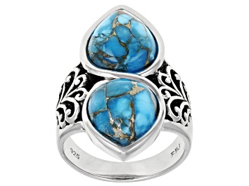 Picture of Turquoise Rhodium Over Sterling Silver Ring