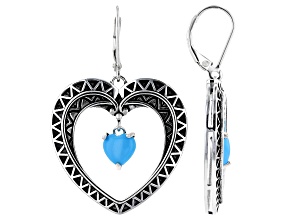 Blue Sleeping Beauty Turquoise Rhodium Over Sterling Silver Heart Earrings
