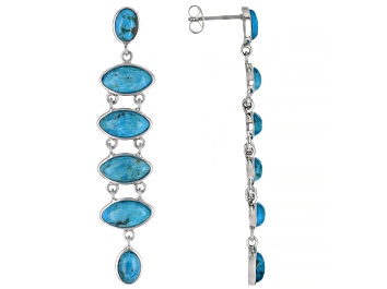 Picture of Blue Turquoise Rhodium Over Silver Dangle Earrings