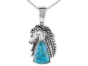 Blue Turquoise Rhodium Over Silver Horse Enhancer With Chain
