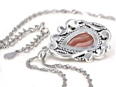 Pink Cabochon Rhodochrosite Rhodium Over Silver Pendant With Chain 12x8mm