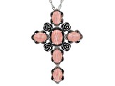 Pink Rhodochrosite Sterling Silver Cross Pendant With Chain