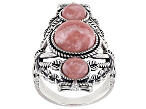 Pink Rhodochrosite Rhodium Over Silver Ring 6-10mm