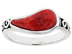 Red Coral Rhodium Over Silver Ring