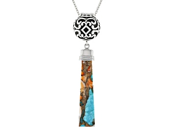 Picture of Blended Turquoise And Shell Rhodium Over Silver Enhancer With Chain