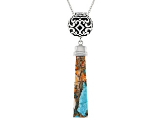 Blended Turquoise And Shell Rhodium Over Silver Enhancer With Chain