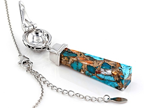 Blended Turquoise And Shell Rhodium Over Silver Enhancer With Chain