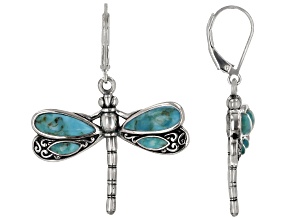 Turquoise Rhodium Over Silver Dragonfly Earrings