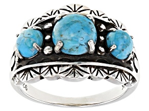Blue Turquoise Rhodium Over Silver 3-Stone Ring