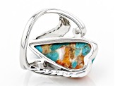Turquoise and Spiny Oyster Shell Rhodium Over Silver Ring 25x10x5
