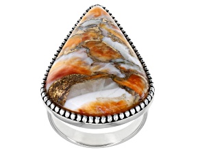 Orange Spiny Oyster Shell Rhodium Over Sterling Silver Ring