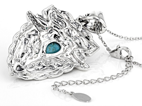 Blue Turquoise Rhodium Over Silver Enhancer with Chain