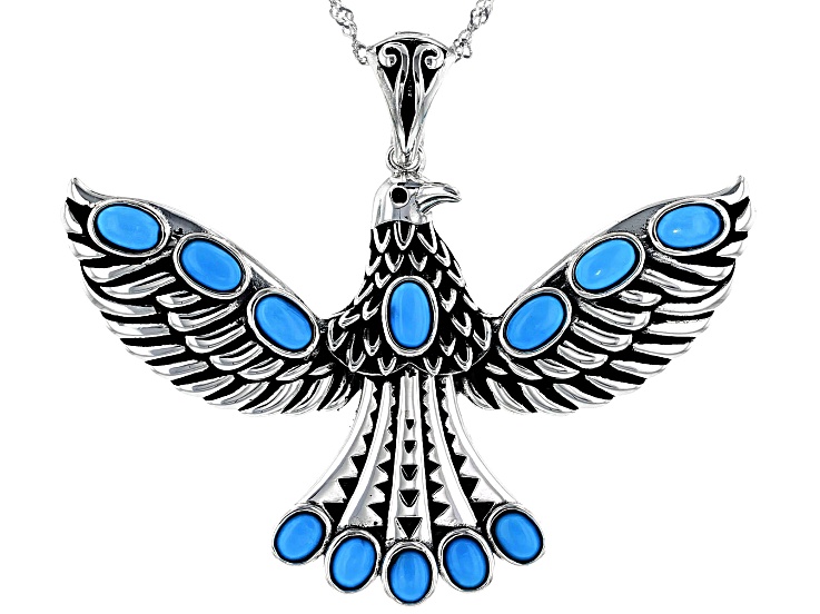 Blue Sleeping Beauty Turquoise Rhodium Over Silver Eagle