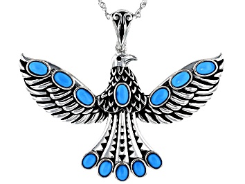 Picture of Blue Sleeping Beauty Turquoise Rhodium Over Silver Eagle Enhancer with Chain