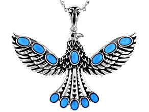 Blue Sleeping Beauty Turquoise Rhodium Over Silver Eagle Enhancer with Chain