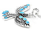 Blue Sleeping Beauty Turquoise Rhodium Over Silver Eagle Enhancer with Chain