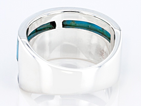 Blue Turquoise Rhodium Over Silver Inlay Ring