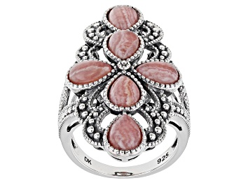 Picture of Pink Rhodochrosite Rhodium Over Silver Ring