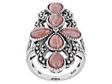 Pink Rhodochrosite Rhodium Over Silver Ring