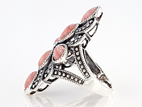 Pink Rhodochrosite Rhodium Over Silver Ring