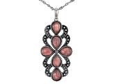Pink Rhodochrosite Rhodium Over Silver Pendant with Chain