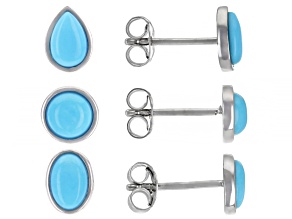 Blue Sleeping Beauty Turquoise Rhodium Over Silver Set of 3 Earrings