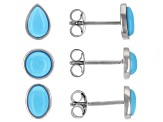 Sleeping Beauty Turquoise Rhodium Over Sterling Silver Stud Earrings Set Of Three