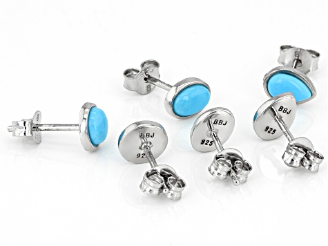 Sleeping Beauty Turquoise Rhodium Over Sterling Silver Stud Earrings Set Of Three