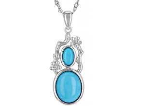 Sleeping Beauty Turquoise Rhodium Over Silver 2 Stone Pendant With Chain
