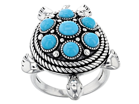 Blue Sleeping Beauty Turquoise Rhodium Over Sterling Silver Ring