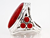 Red Coral Rhodium Over Sterling Silver Ring