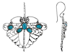 Blue Turquoise Rhodium Over Silver Dragonfly Earrings